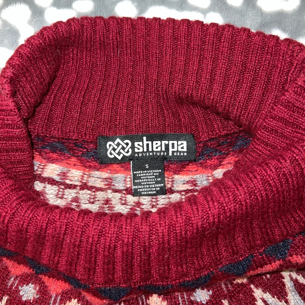 Sherpa Adventure Gear Fair Isle Turtleneck Sweater Red Nordic Knit Small - Picture 8 of 13
